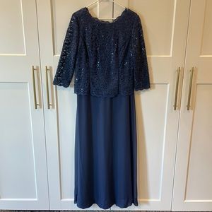 Navy Lace Floor Length Evening Formal Dress